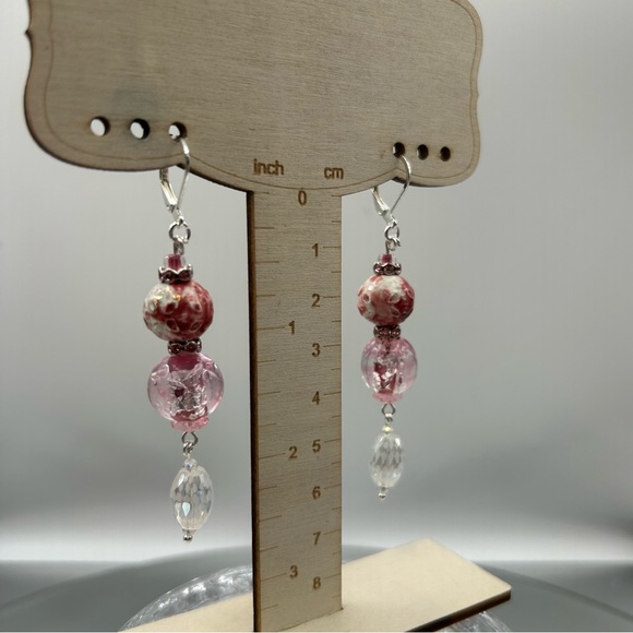 Art Glass & Crystal Beaded Dangle Earrings - Picture 4 of 4